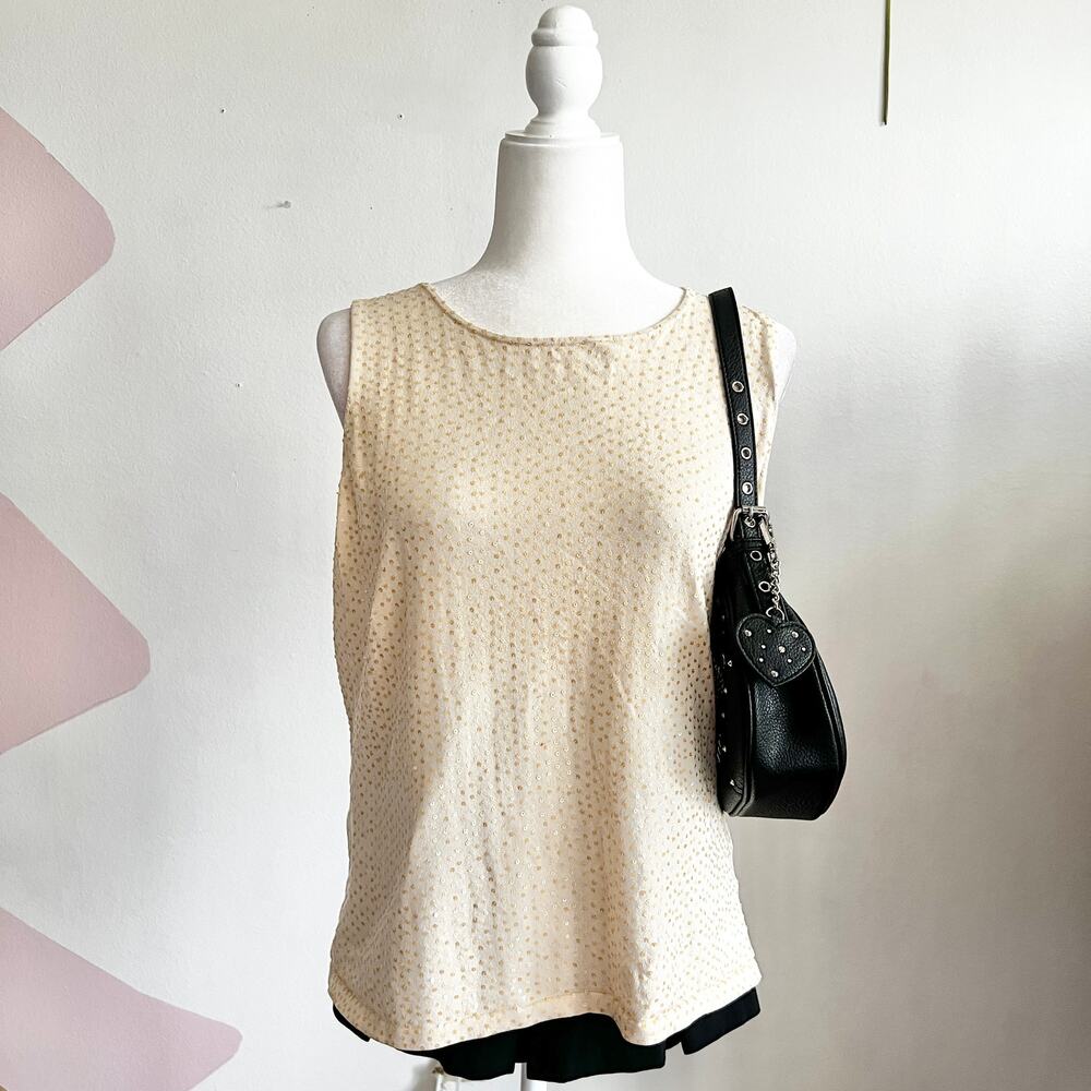 Beige Sequin Tank Top, Y2K, Glam, 2000s, Going Out Top, XL, Indie Sleaze